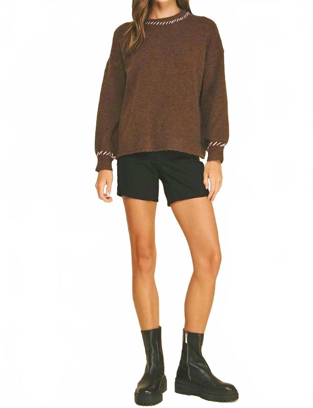 NEW PINCH stitch detailed knit sweater in brown